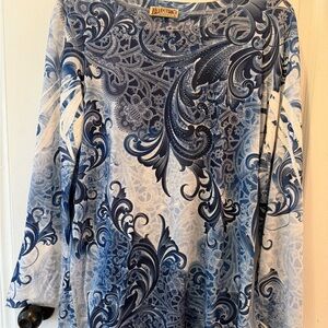 Blue and White Paisley Long Sleeve Top